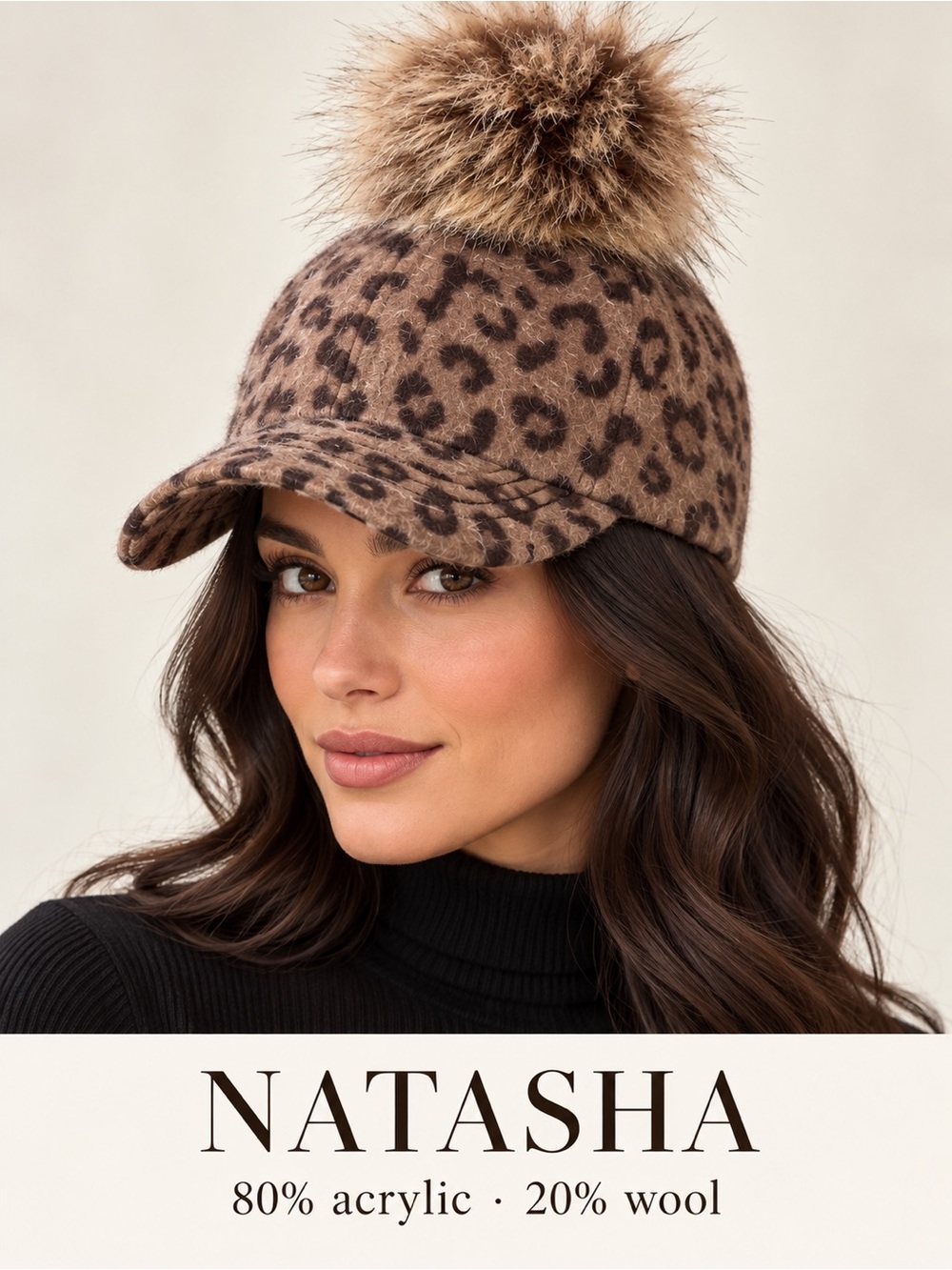 Leopard wool PomPom hat
